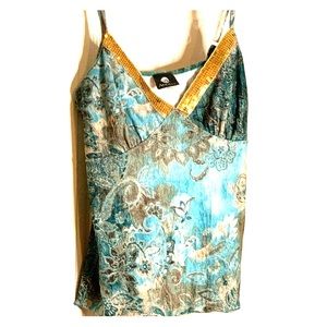 Blue and gold velvet feel tank top with sequin M